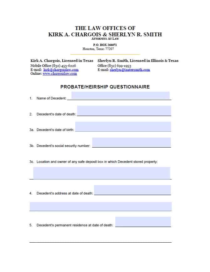 Probate intake questionnaire